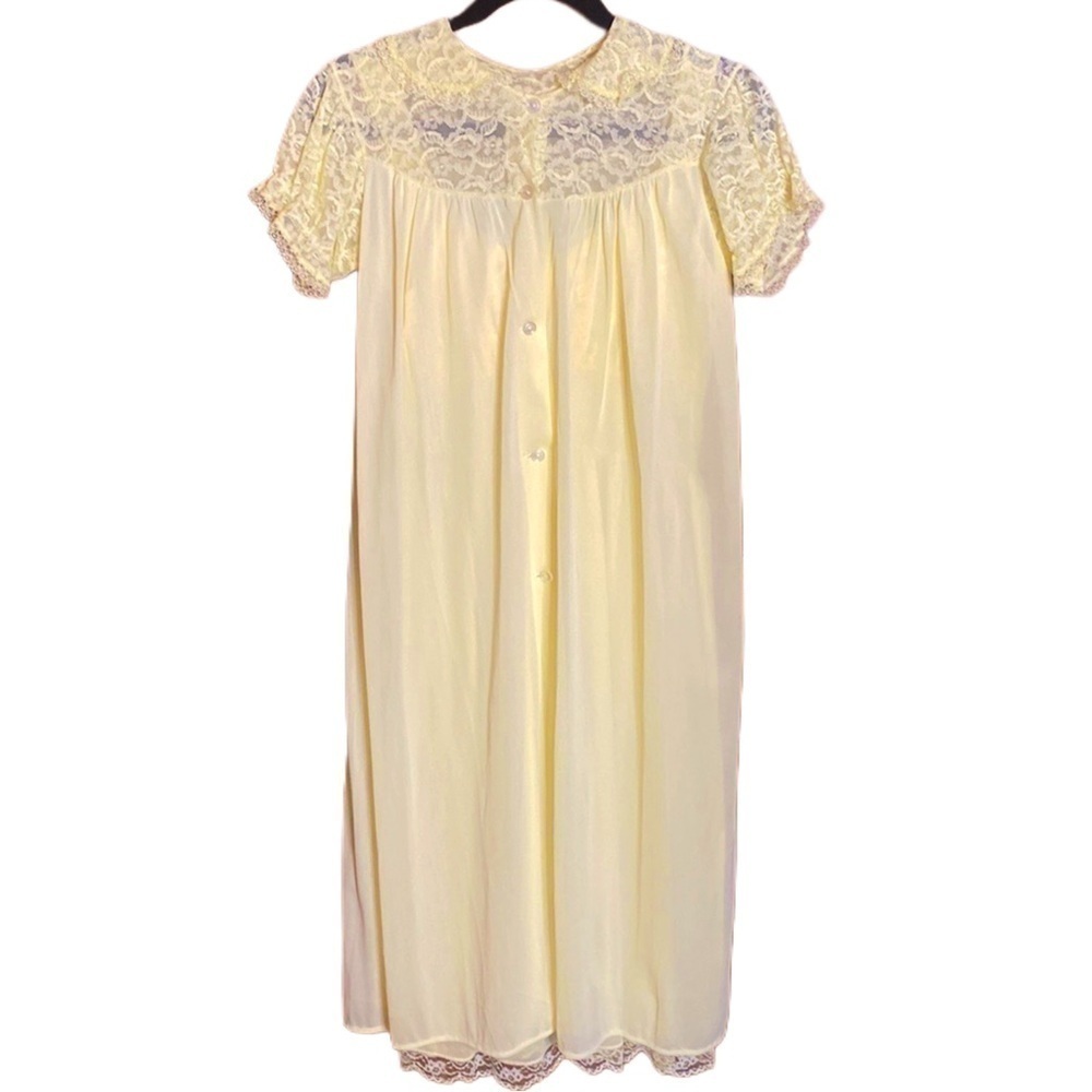 Vintage 60s yellow 2 piece nylon negligee set robe nightgown Philmaid  Sz S/M